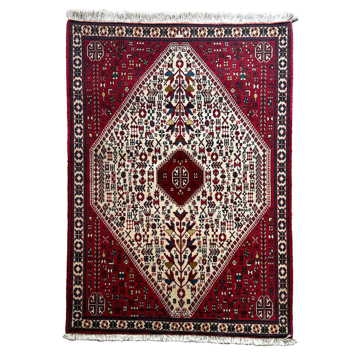 Abadeh Teppich ca. 150 × 100 cm – rot/creme & geometrisch