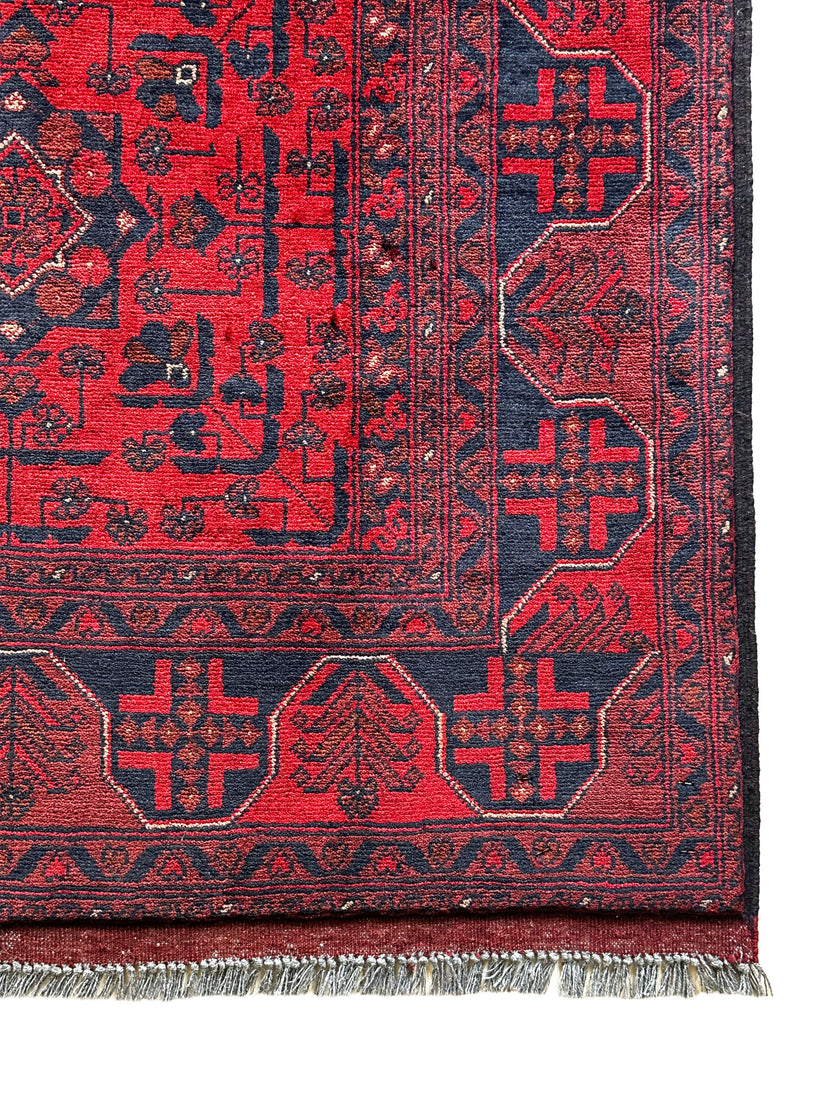 Afghan Teppich ca. 145 × 102 cm – rot/bordeaux & geometrisch