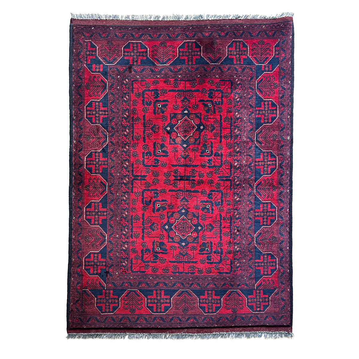 Afghan Teppich ca. 145 × 102 cm – rot/bordeaux & geometrisch