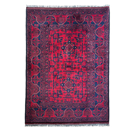 Afghan Teppich ca. 145 × 102 cm – rot/bordeaux & geometrisch