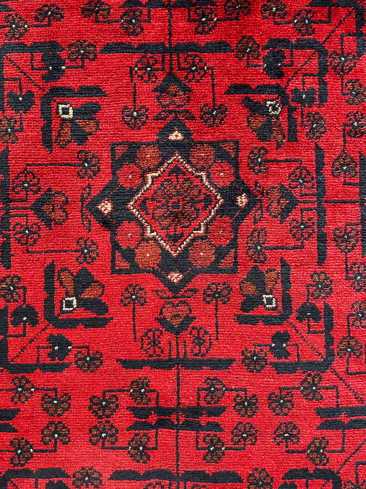 Afghan Teppich ca. 145 × 102 cm – rot/bordeaux & geometrisch