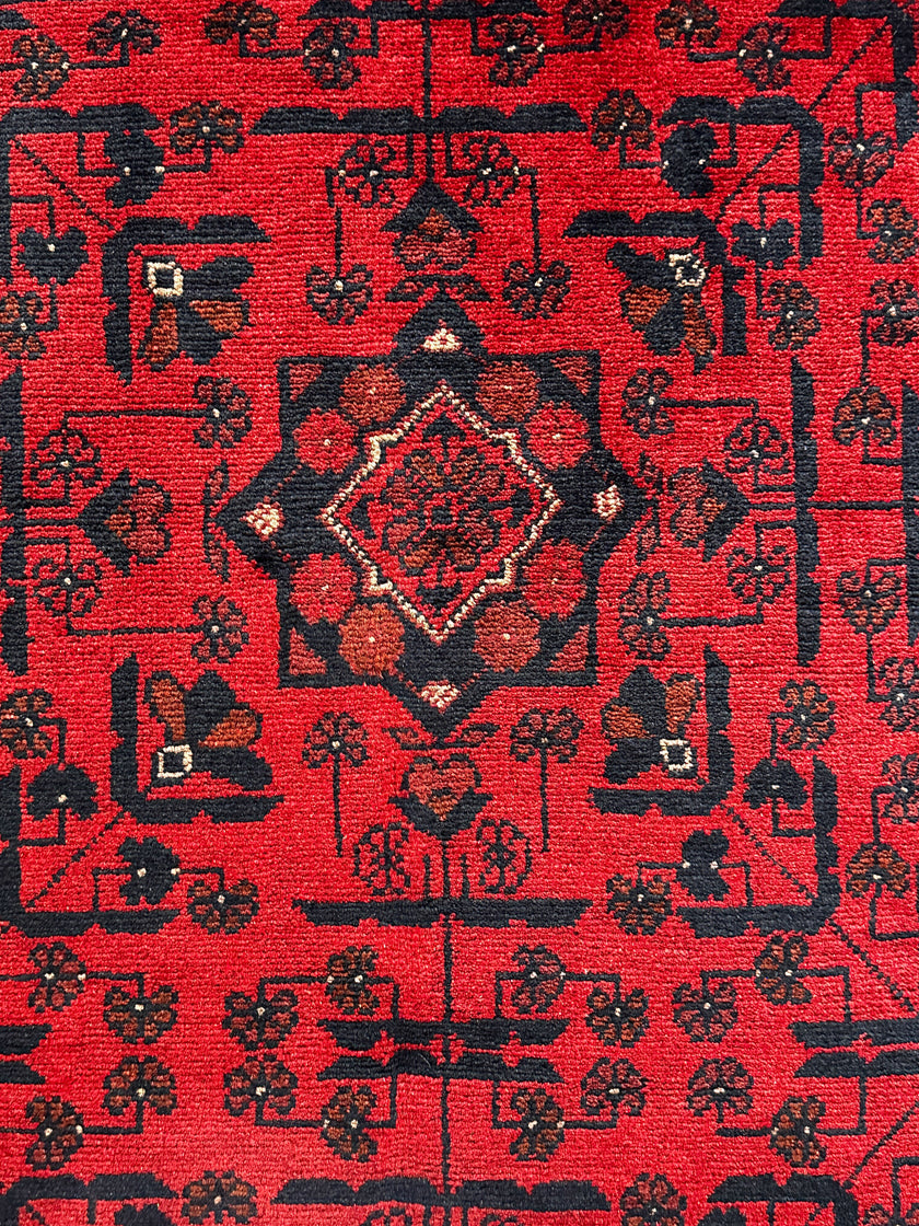 Afghan Teppich ca. 145 × 102 cm – rot/bordeaux & geometrisch