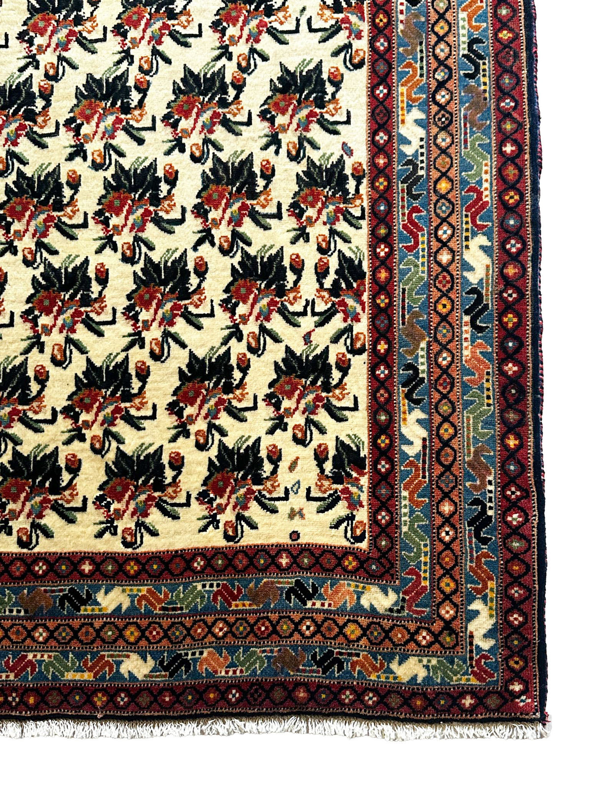 Afschar Teppich ca. 200 × 150 cm – creme/blau/rot & florales Muster