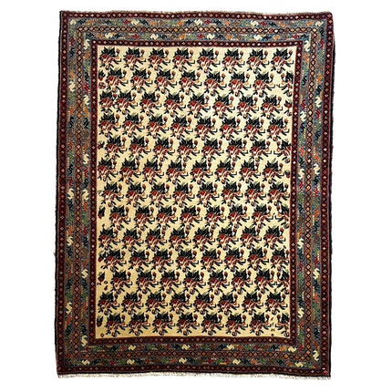 Afschar Teppich ca. 200 × 150 cm – creme/blau/rot & florales Muster