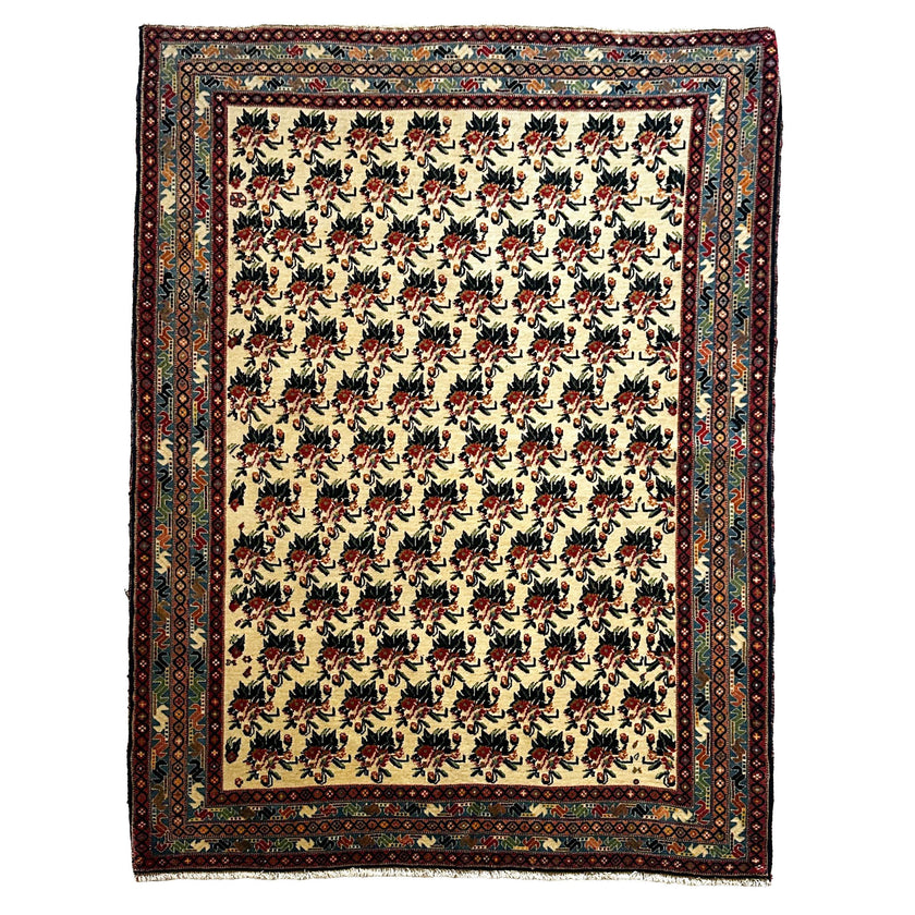 Afschar Teppich ca. 200 × 150 cm – creme/blau/rot & florales Muster