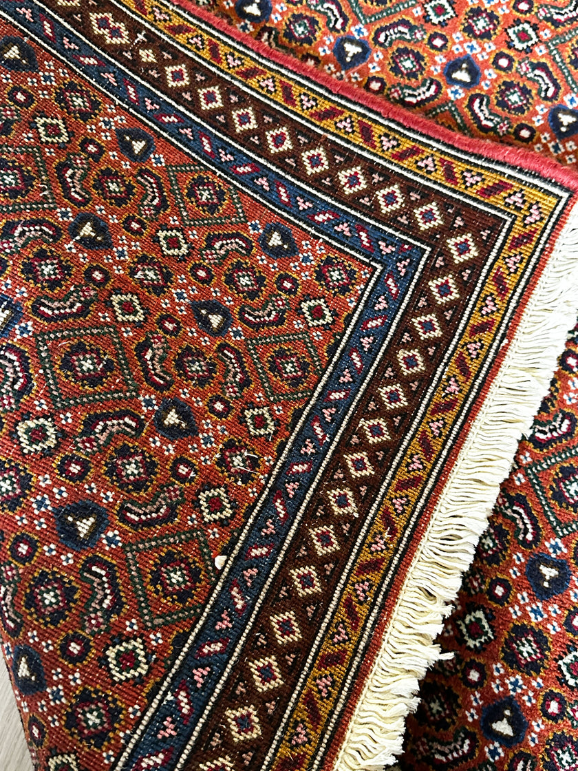 Ardebil Teppich ca. 150 × 100 cm – rot/blau/creme & geometrisches Muster
