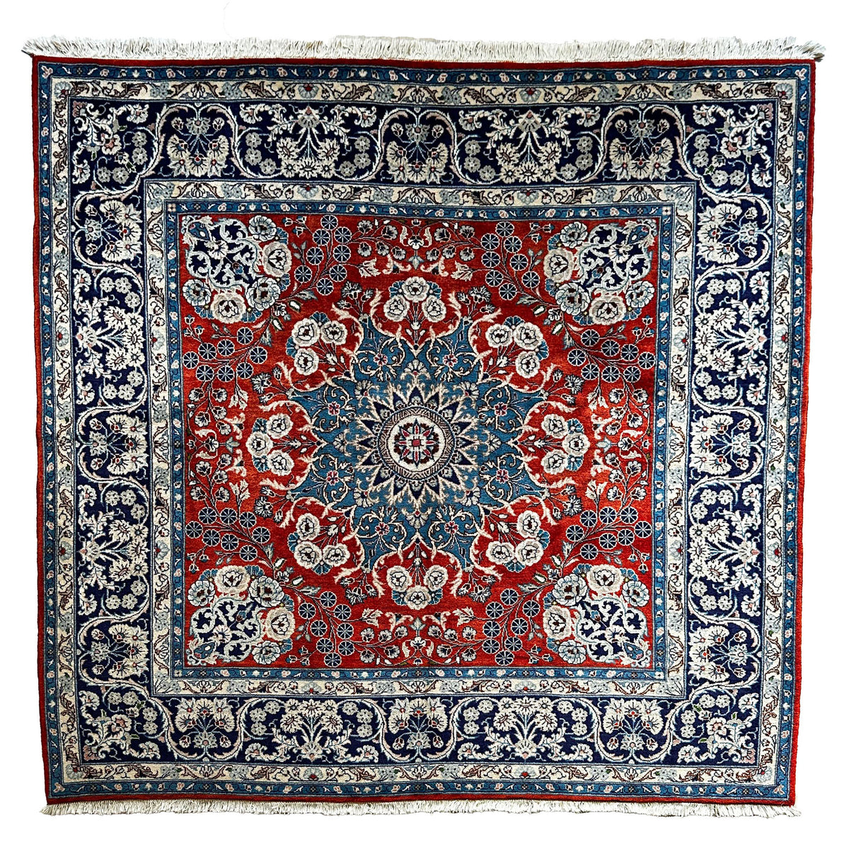 Ardekan Teppich ca. 200 × 200 cm – rot/blau/creme & floral