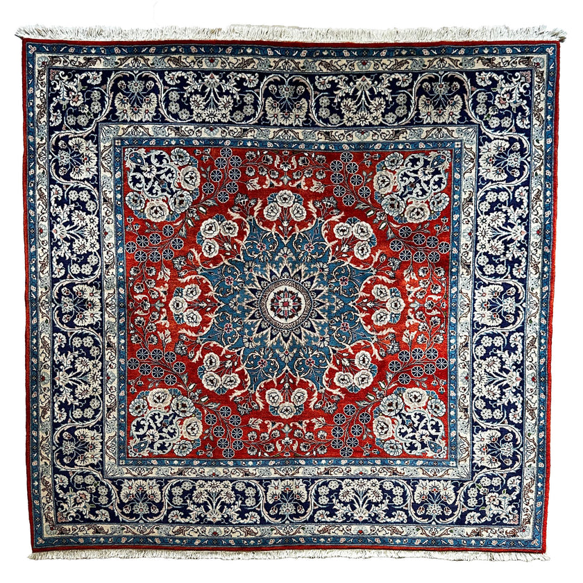Ardekan Teppich ca. 200 × 200 cm – rot/blau/creme & floral