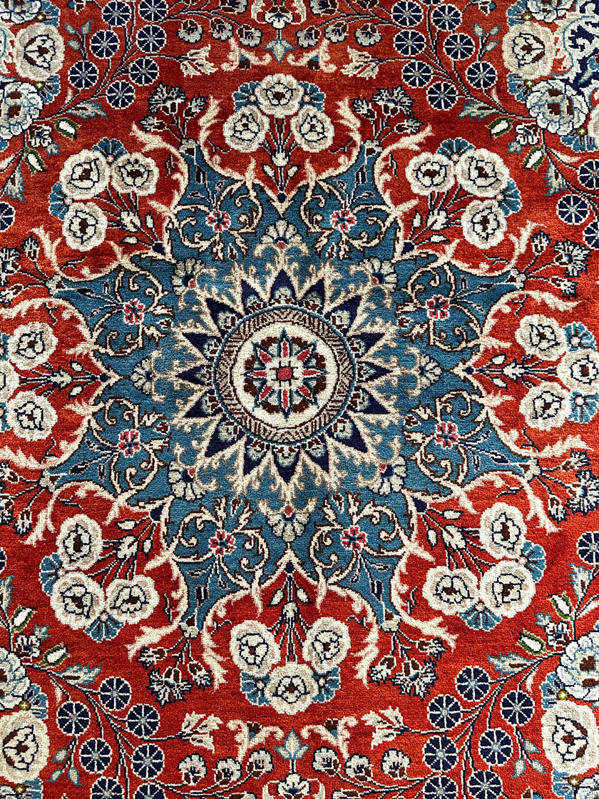 Ardekan Teppich ca. 200 × 200 cm – rot/blau/creme & floral