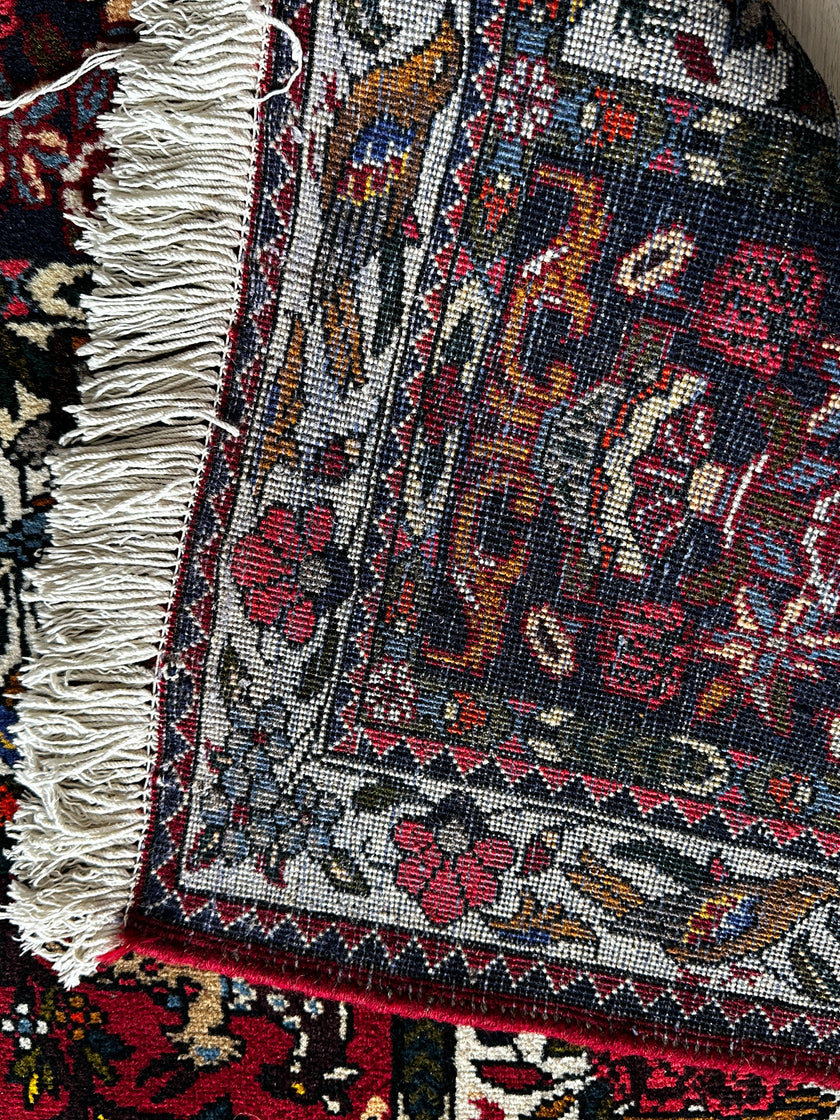 Bachtiar Teppich ca. 150 × 100 cm – rot/dunkelblau/creme & gemustert