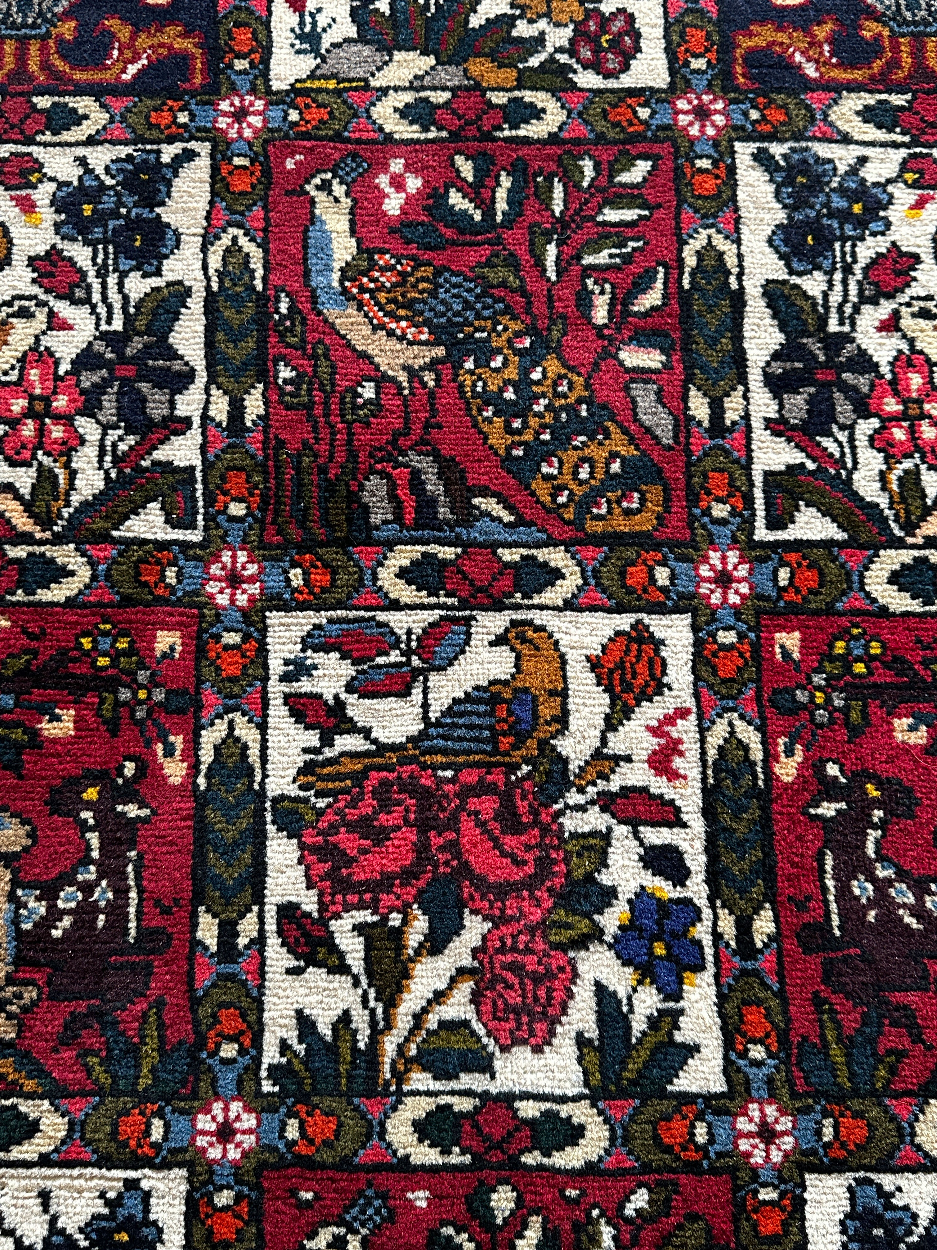 Bachtiar Teppich ca. 150 × 100 cm – rot/dunkelblau/creme & gemustert