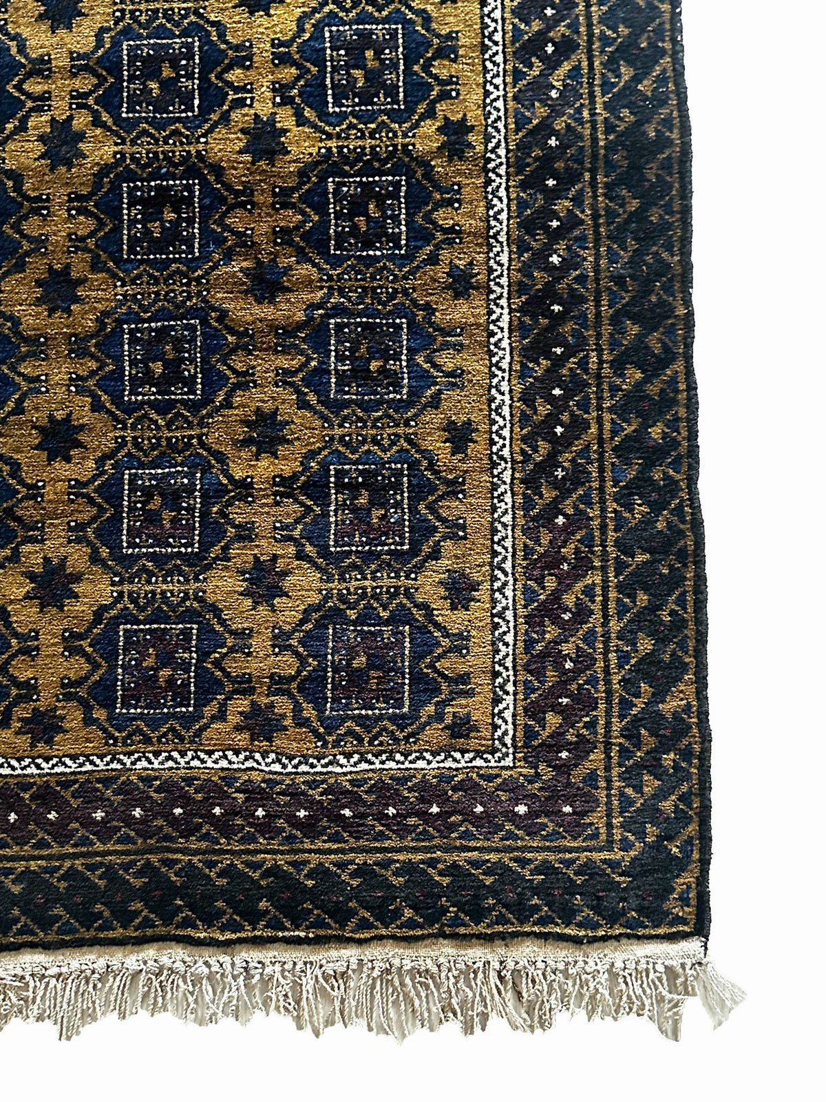 Belutsch Teppich ca. 150 × 100 cm – dunkelblau/braun & geometrisch