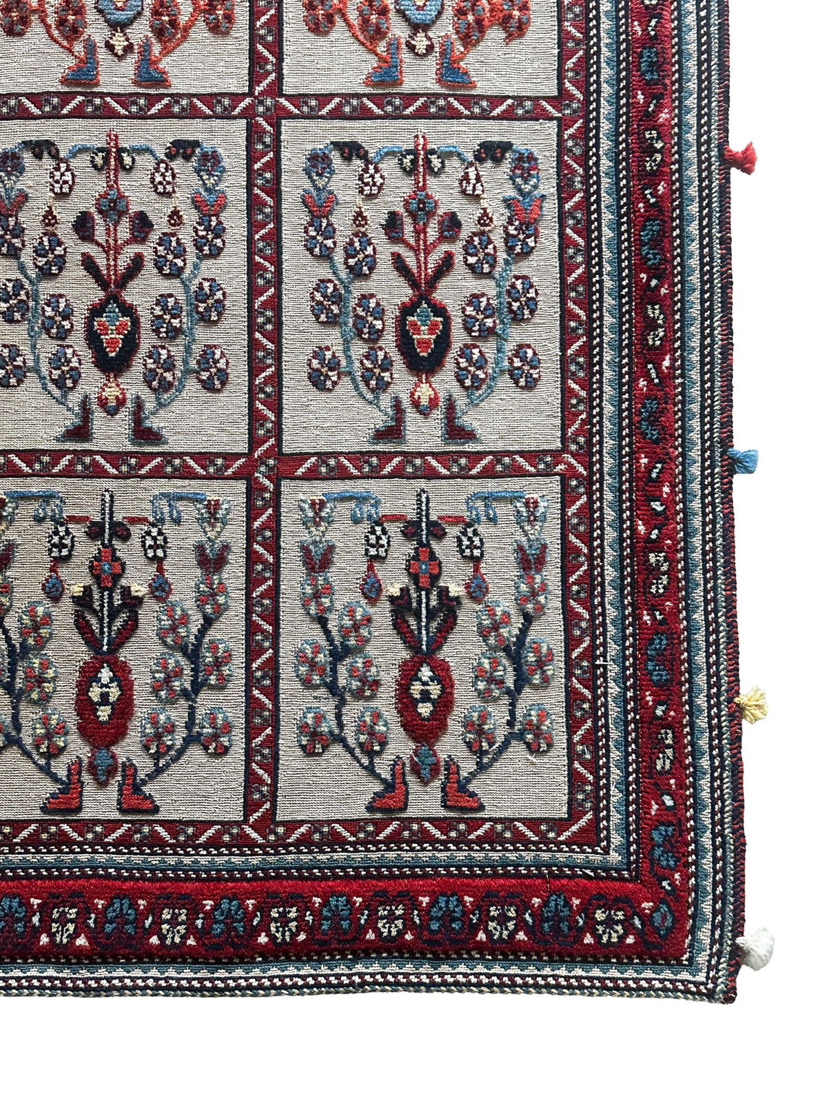 Belutsch Teppich ca. 200 × 150 cm – beige/rot/blau & Feldermuster
