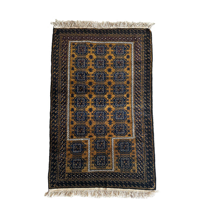 Belutsch Teppich ca. 150 × 100 cm – dunkelblau/braun & geometrisch