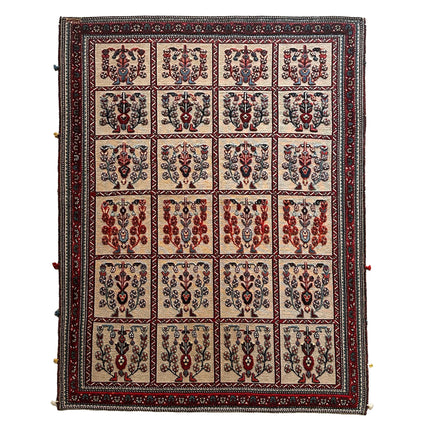 Belutsch Teppich ca. 200 × 150 cm – beige/rot/blau & Feldermuster