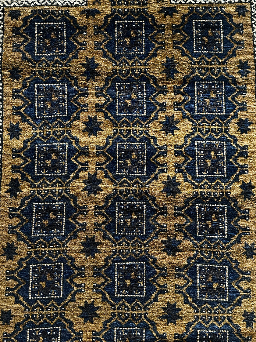 Belutsch Teppich ca. 150 × 100 cm – dunkelblau/braun & geometrisch
