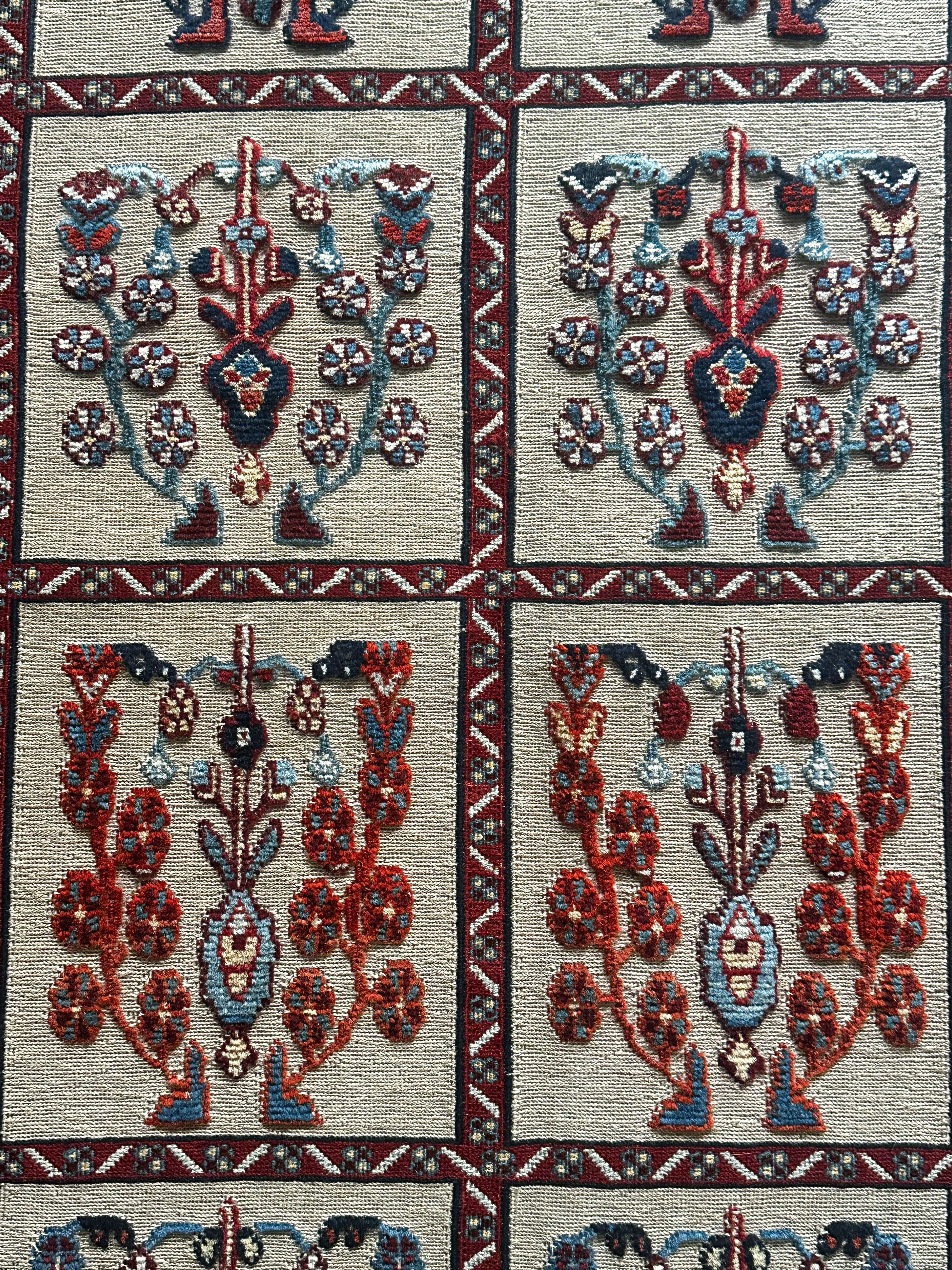 Belutsch Teppich ca. 200 × 150 cm – beige/rot/blau & Feldermuster