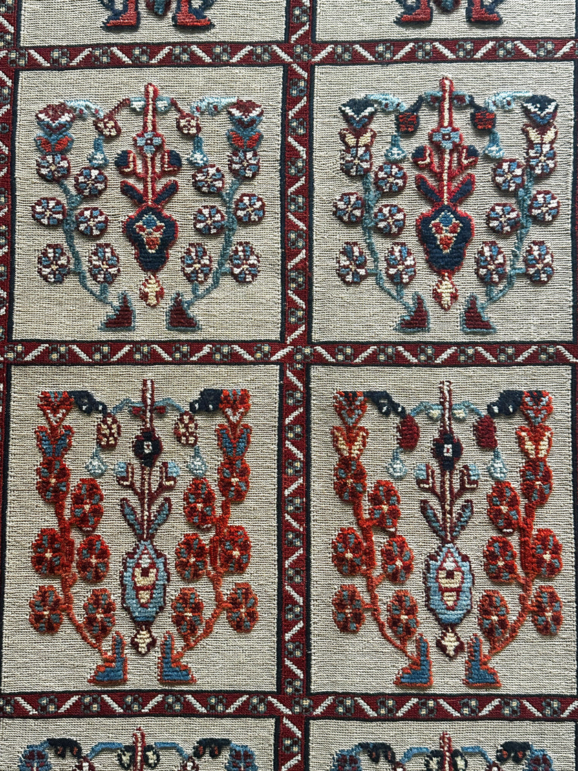 Belutsch Teppich ca. 200 × 150 cm – beige/rot/blau & Feldermuster