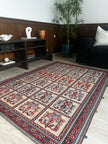 Belutsch Teppich ca. 200 × 150 cm – beige/rot/blau & Feldermuster