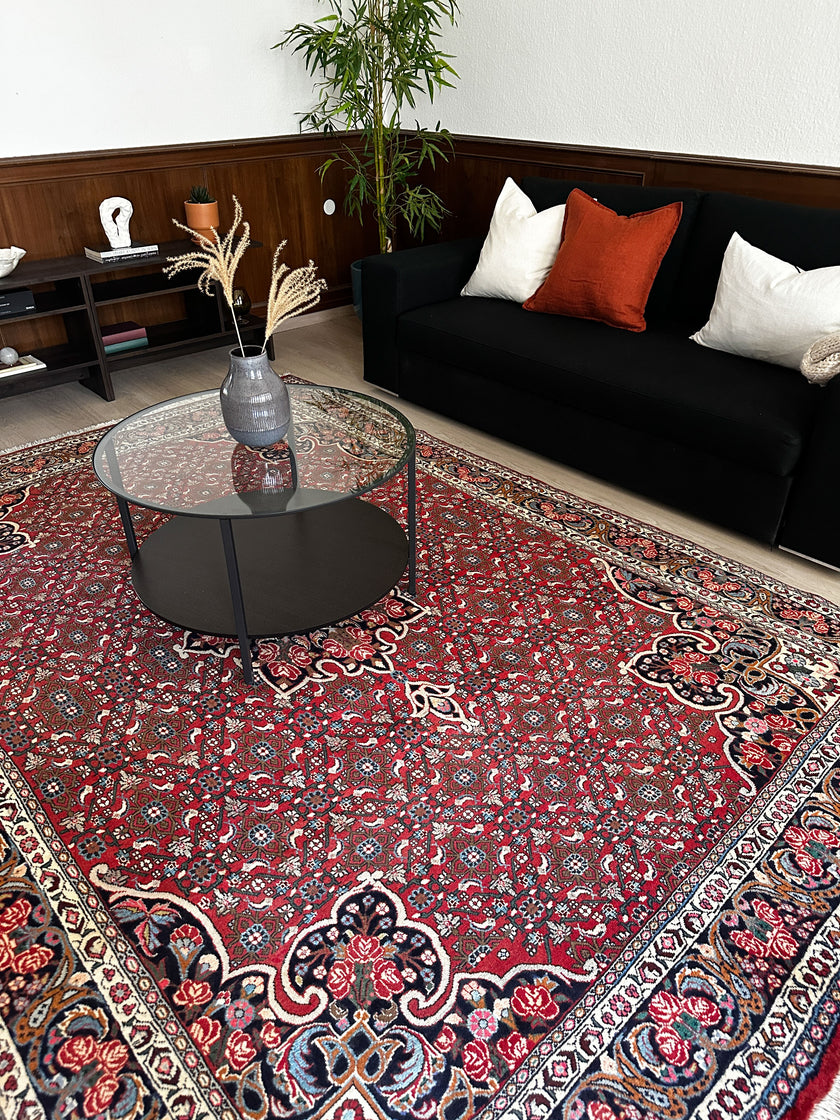 Bidjar Teppich ca. 200 × 300 cm – rot/dunkelblau & robust