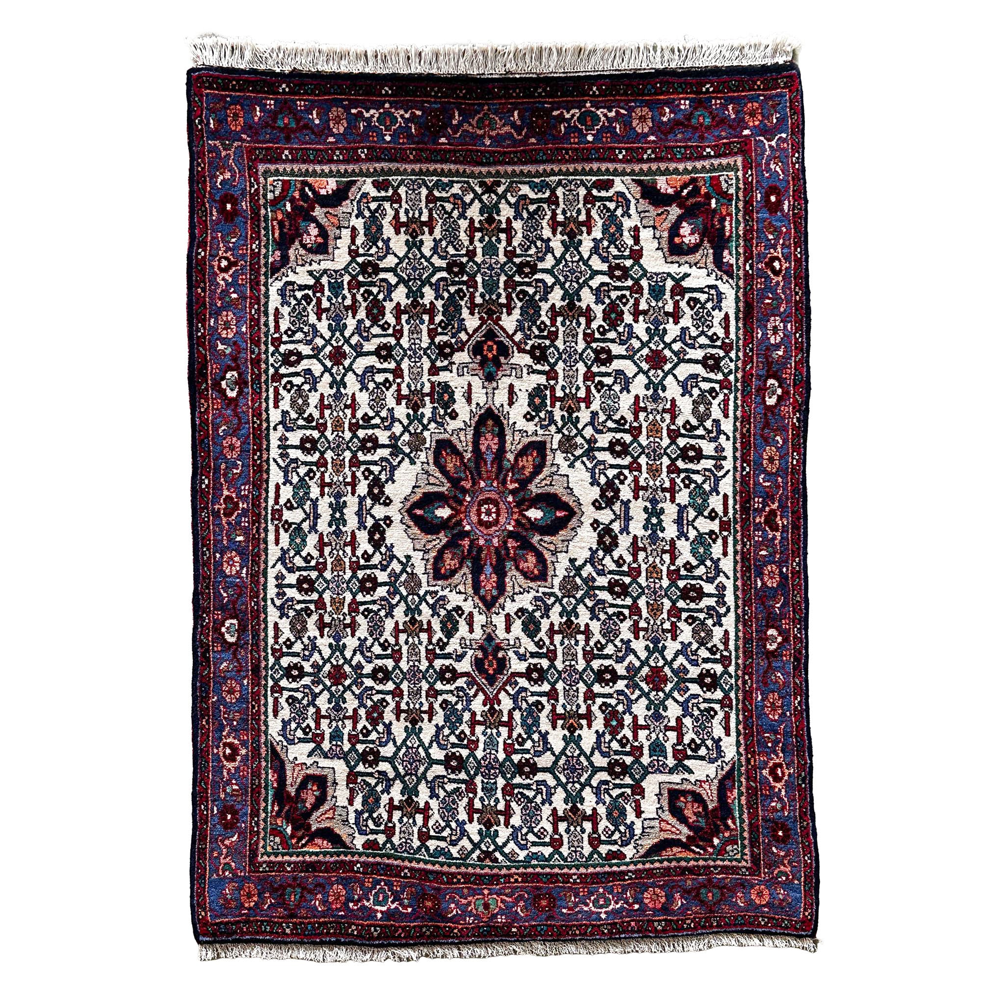 Bidjar Teppich ca. 150 × 100 cm – creme/dunkelblau & detailreich