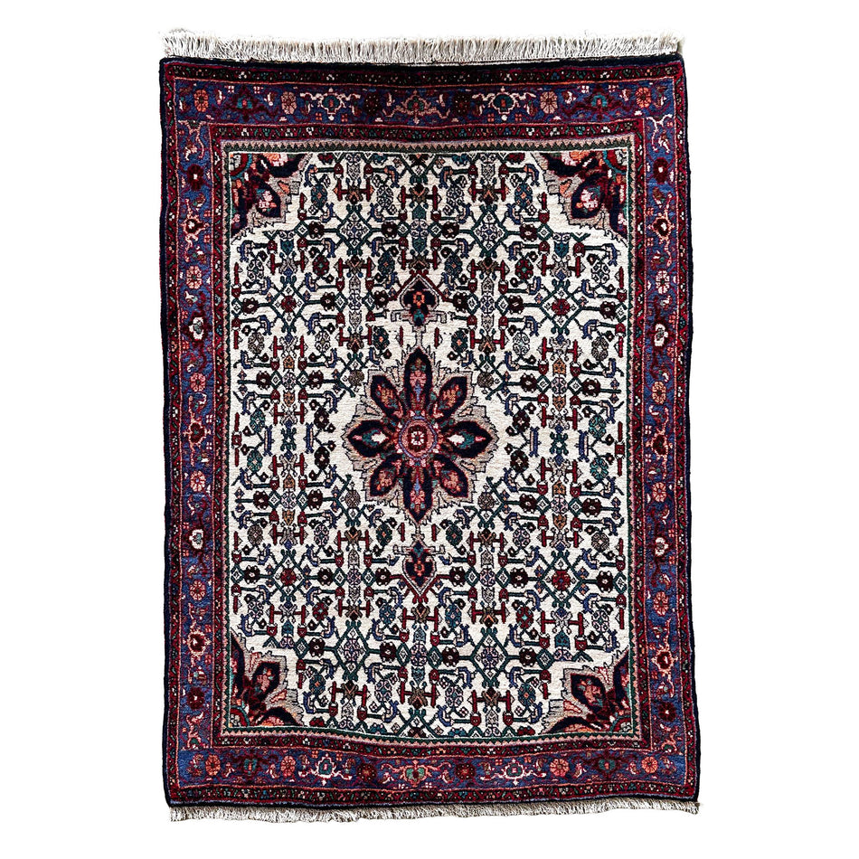 Bidjar Teppich ca. 150 × 100 cm – creme/dunkelblau & detailreich