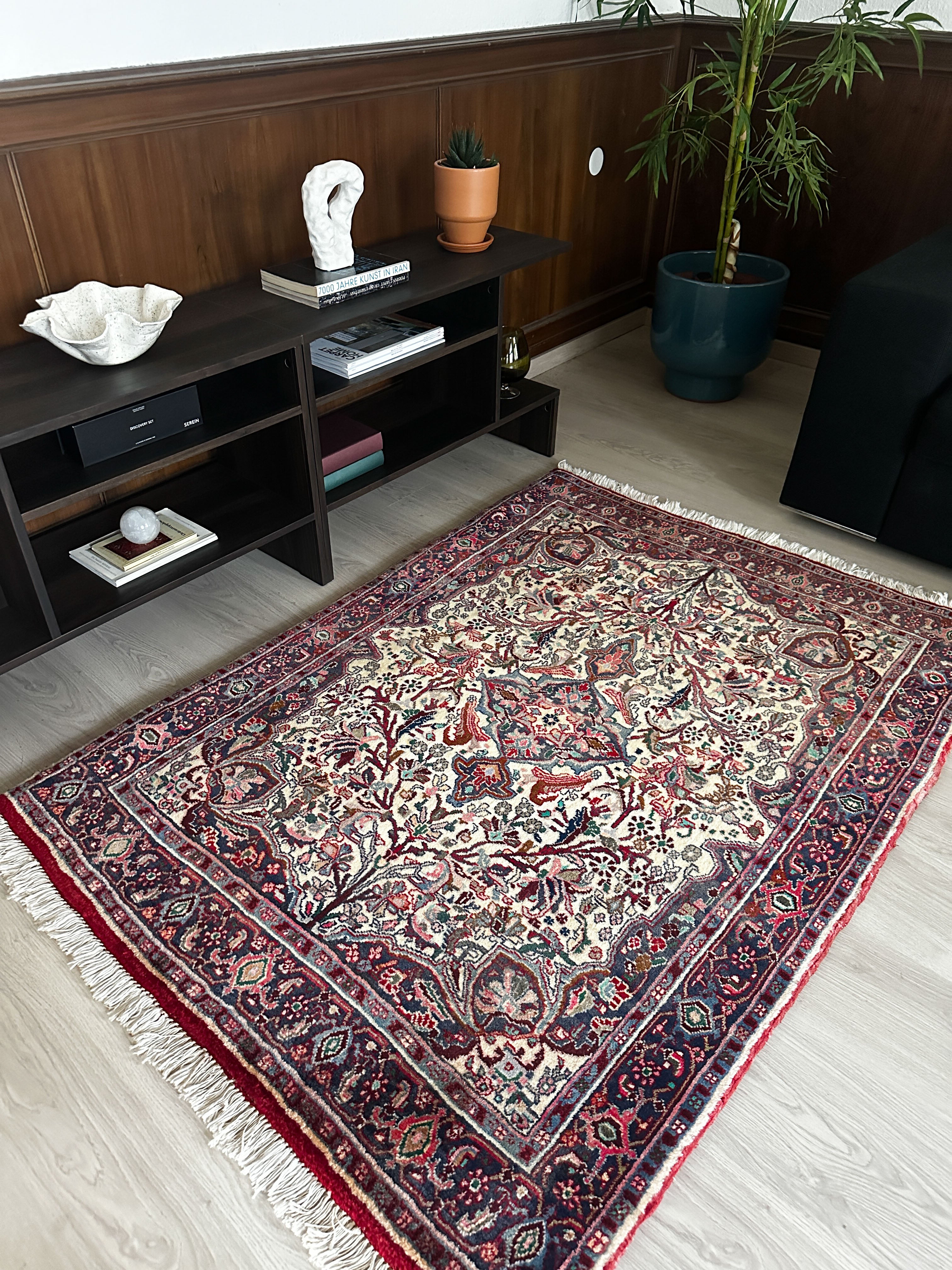 Bidjar Teppich ca. 150 × 100 cm – creme/dunkelrot & klassisch