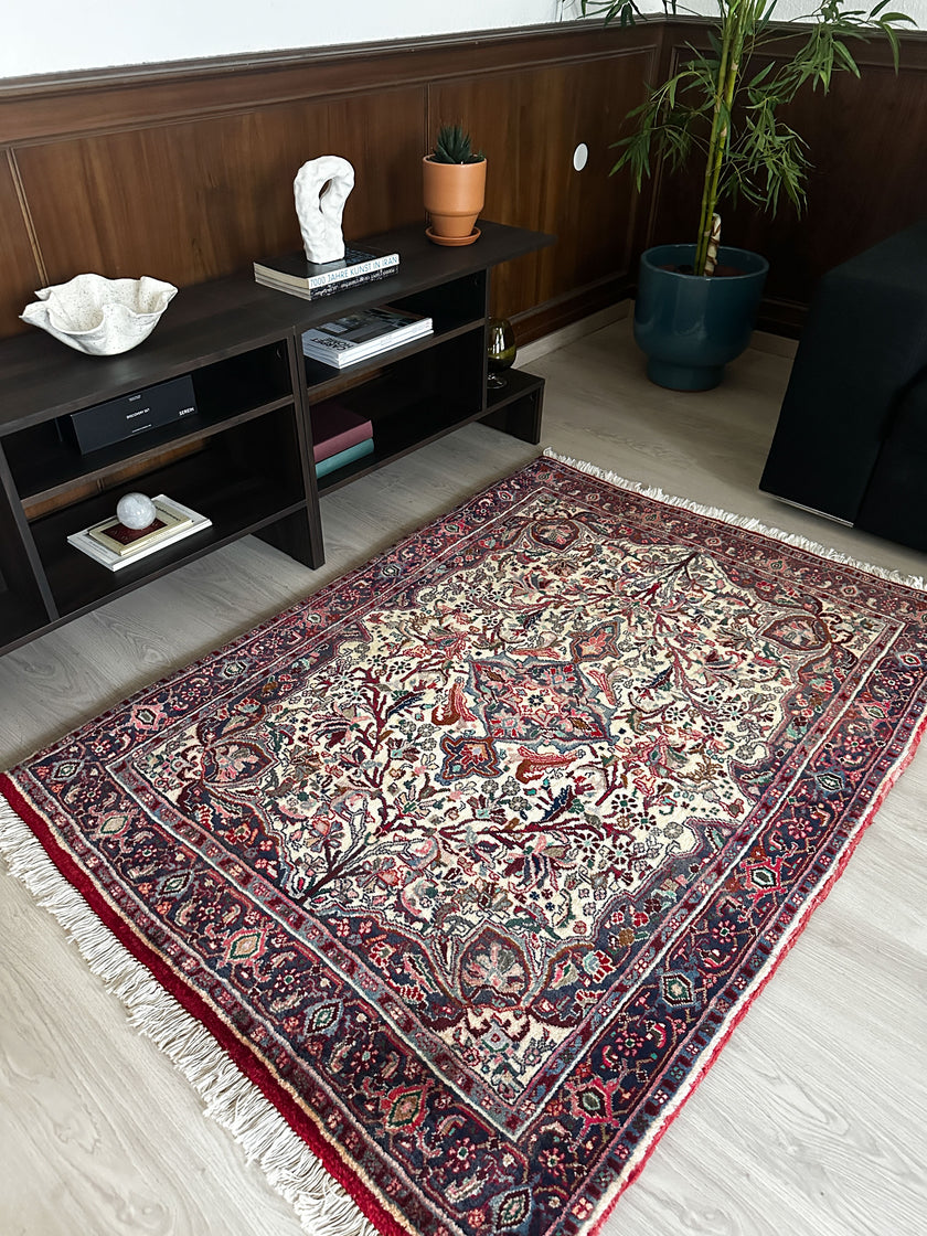 Bidjar Teppich ca. 150 × 100 cm – creme/dunkelrot & klassisch