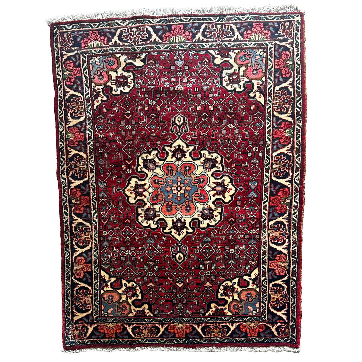 Bidjar Teppich ca. 150 × 100 cm – rot/blau & floral gemustert