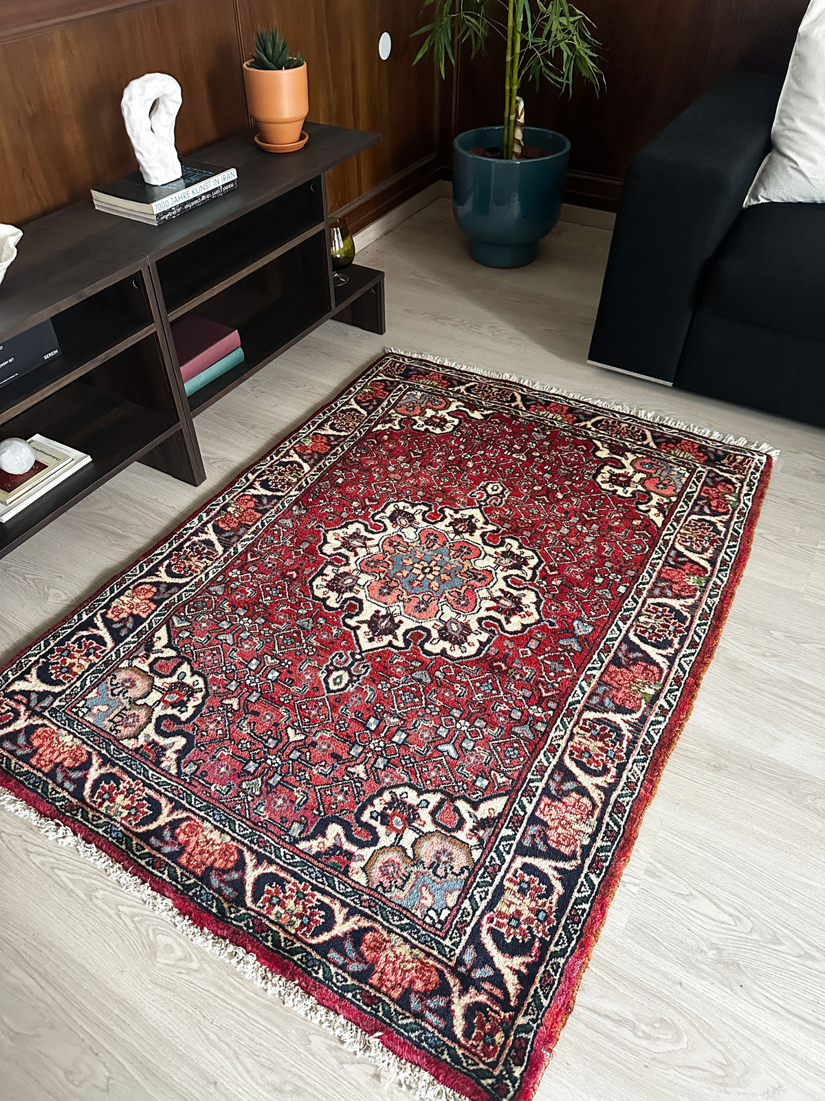 Bidjar Teppich ca. 150 × 100 cm – rot/blau & floral gemustert