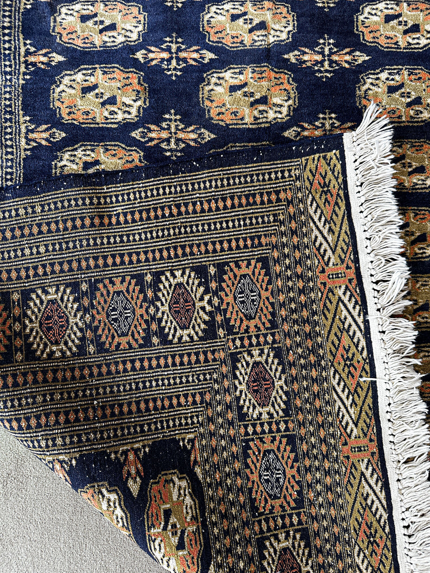Buchara Teppich ca. 200 × 150 cm – dunkelblau & geometrisch