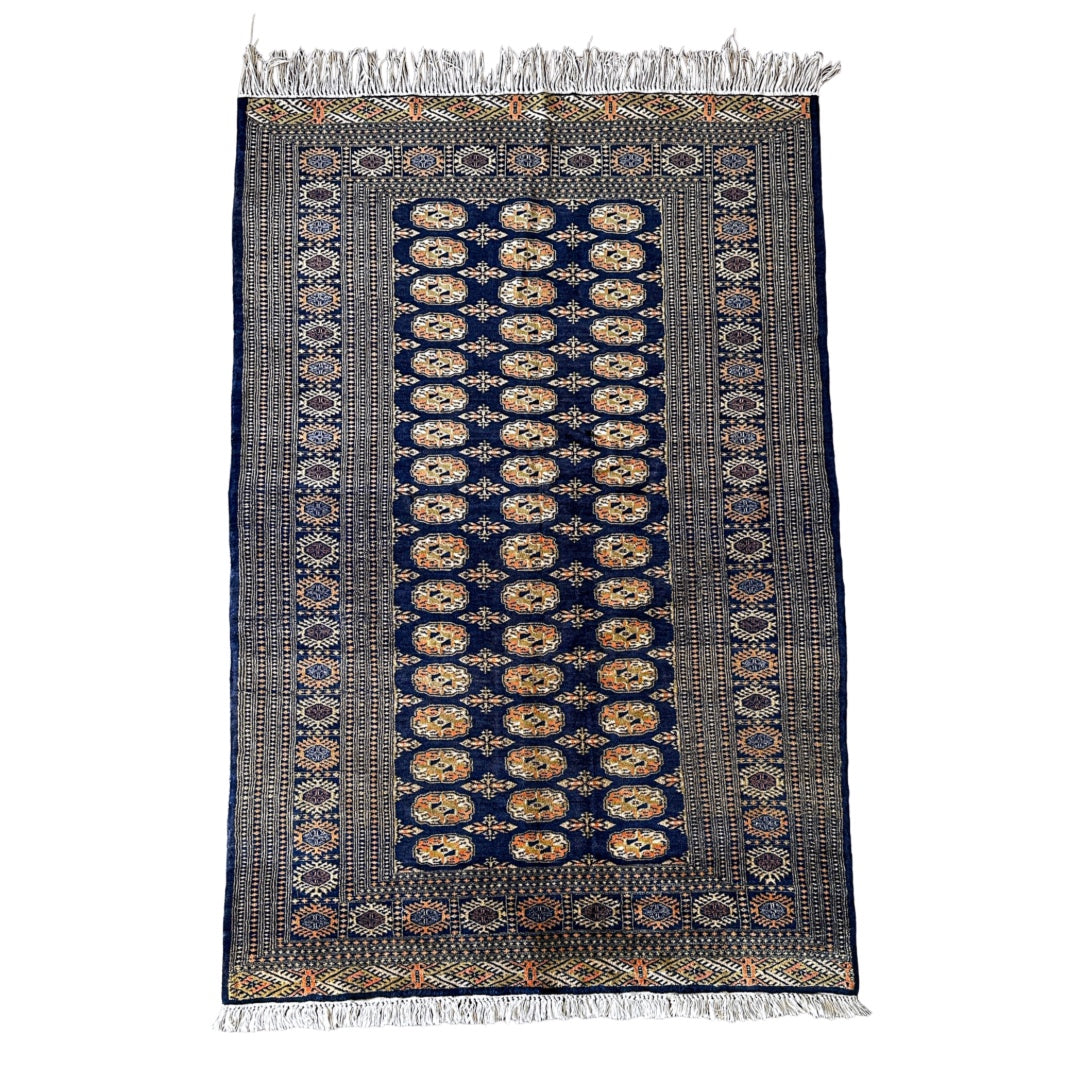 Buchara Teppich ca. 200 × 150 cm – dunkelblau & geometrisch