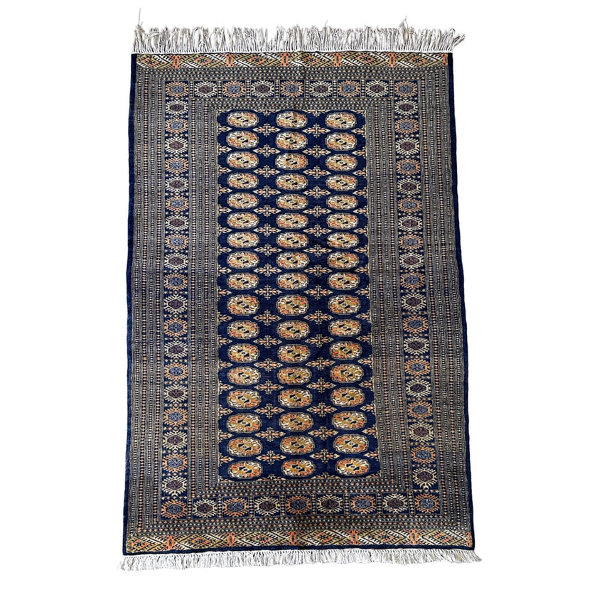 Buchara Teppich ca. 200 × 150 cm – dunkelblau & geometrisch