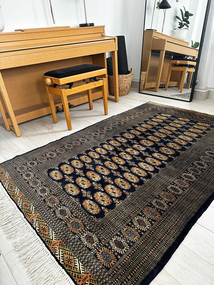 Buchara Teppich ca. 200 × 150 cm – dunkelblau & geometrisch