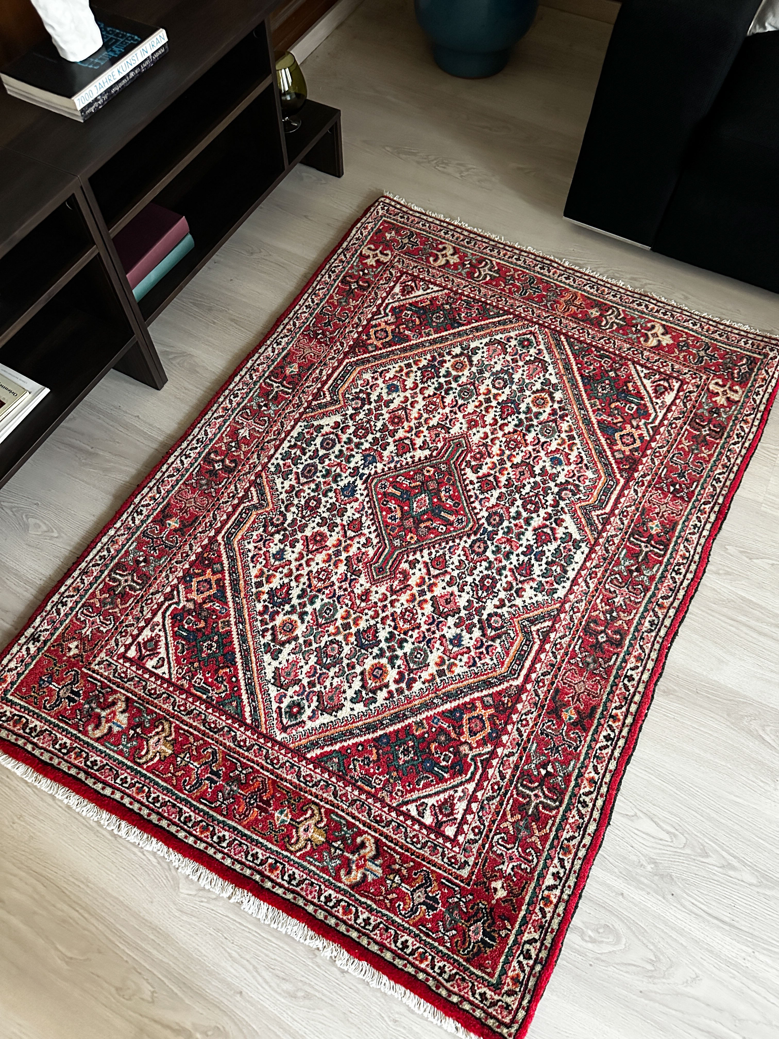 Djosan Teppich ca. 150 × 100 cm – rot/creme/blau & geometrisch gemustert