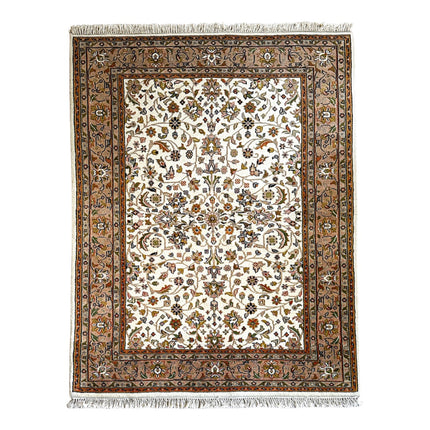 Ganga Teppich ca. 200 × 150 cm – creme/braun & floral