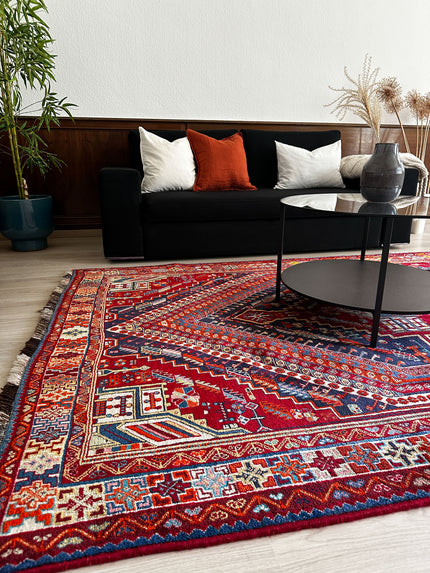 Gaschghai Teppich ca. 200 × 300 cm – rot/blau & geometrisch