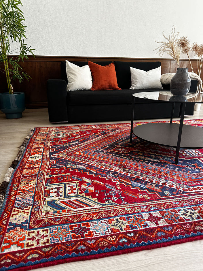 Gaschghai Teppich ca. 200 × 300 cm – rot/blau & geometrisch