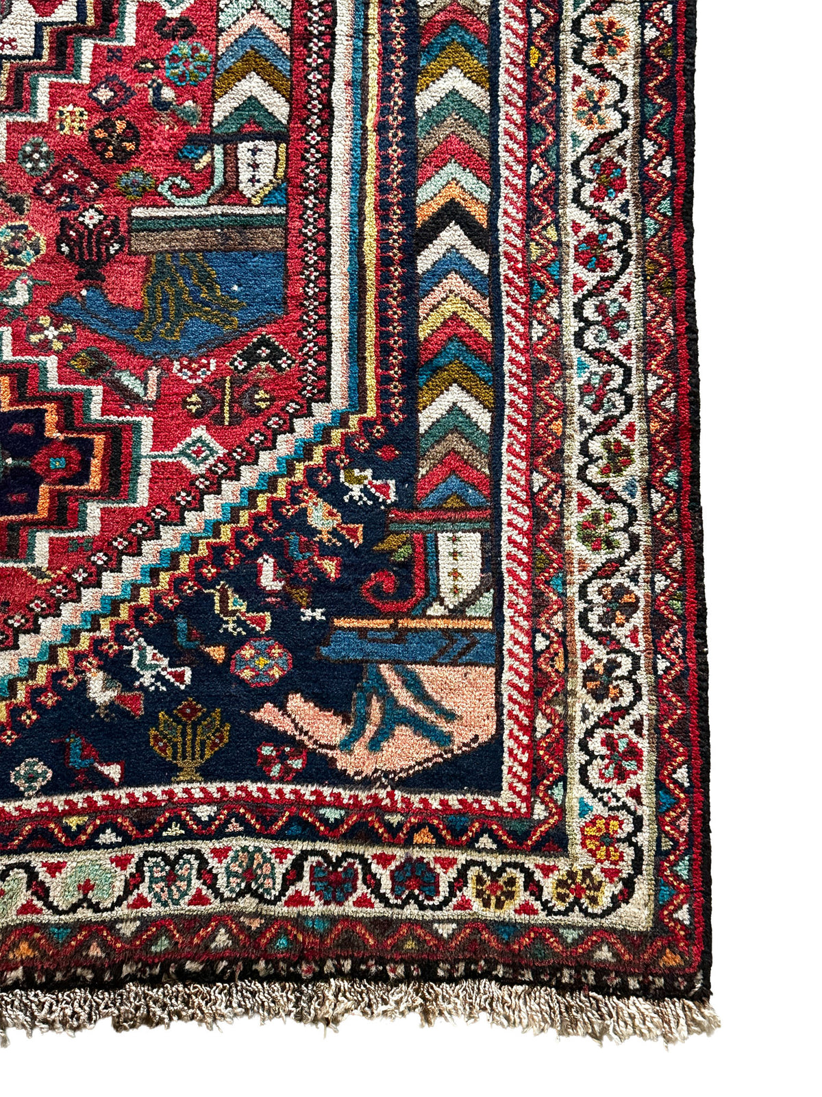 Gaschghai Teppich ca. 151 × 113 cm – rot & dunkelblau