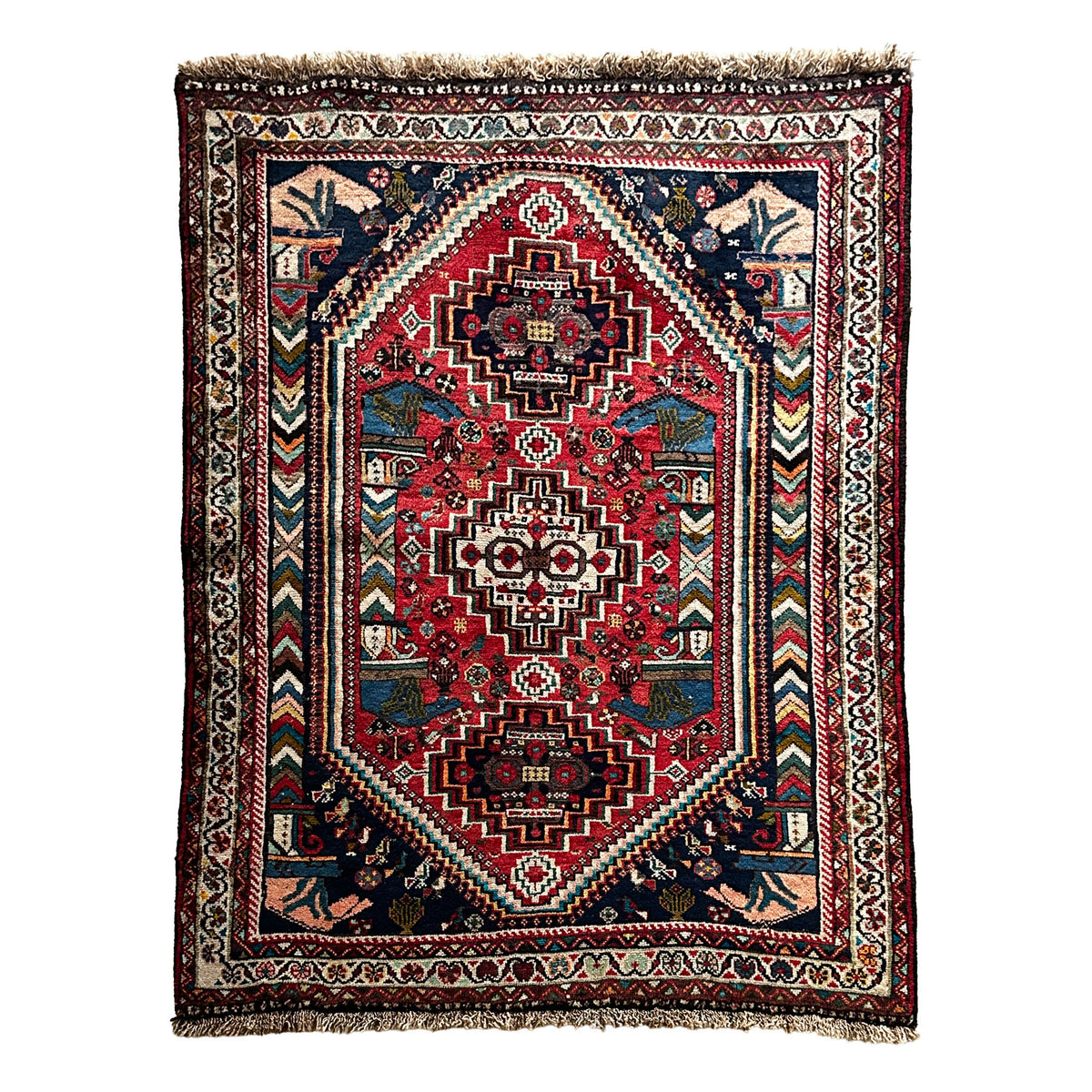 Gaschghai Teppich ca. 151 × 113 cm – rot & dunkelblau