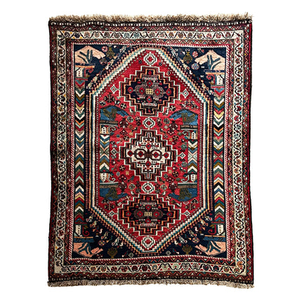 Gaschghai Teppich ca. 151 × 113 cm – rot & dunkelblau