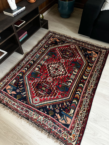 Gaschghai Teppich ca. 151 × 113 cm – rot & dunkelblau