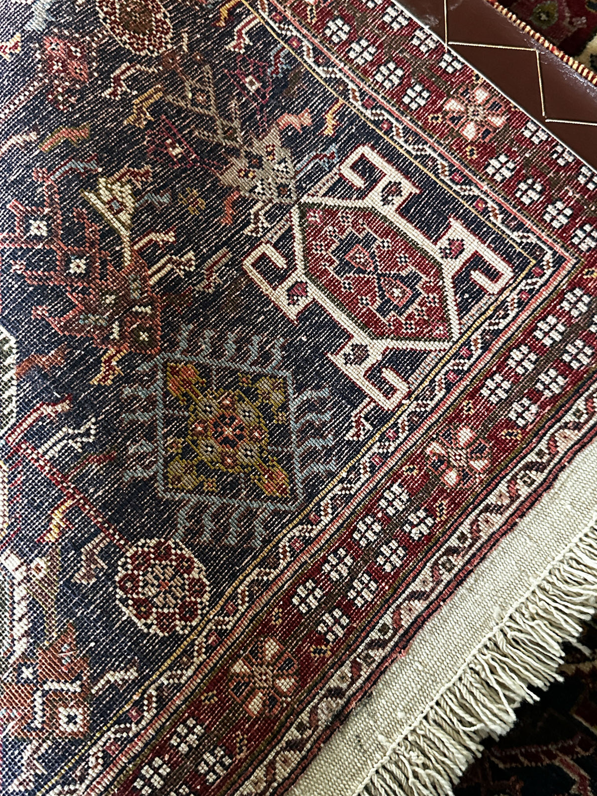 Gaschghai Teppich ca. 148 × 108 cm – goldgelb & dunkelblau