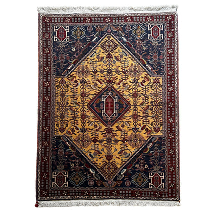 Gaschghai Teppich ca. 148 × 108 cm – goldgelb & dunkelblau