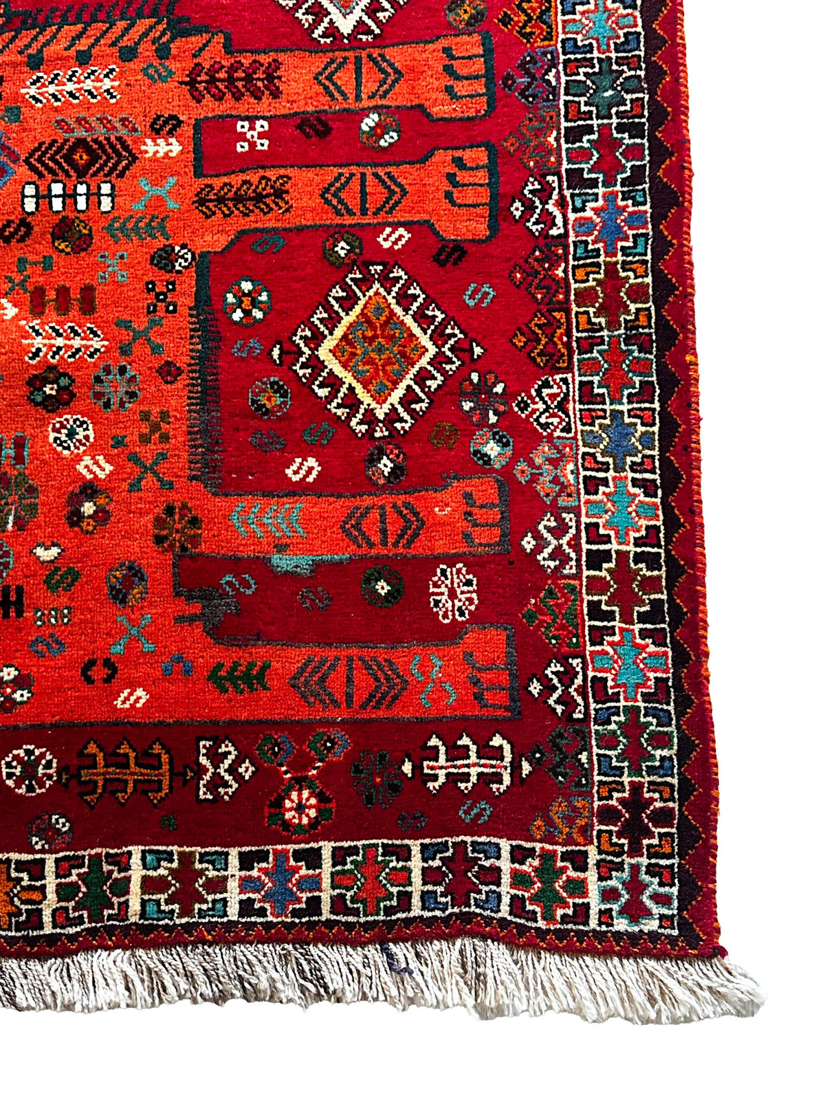 Gaschghai Teppich ca. 200 × 150 cm – rot/orange & figürliches Nomadenmuster