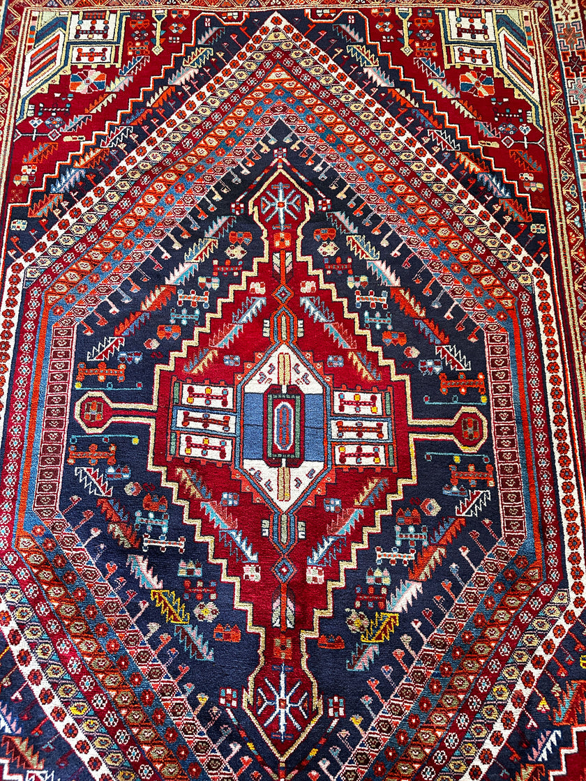 Gaschghai Teppich ca. 200 × 300 cm – rot/blau & geometrisch
