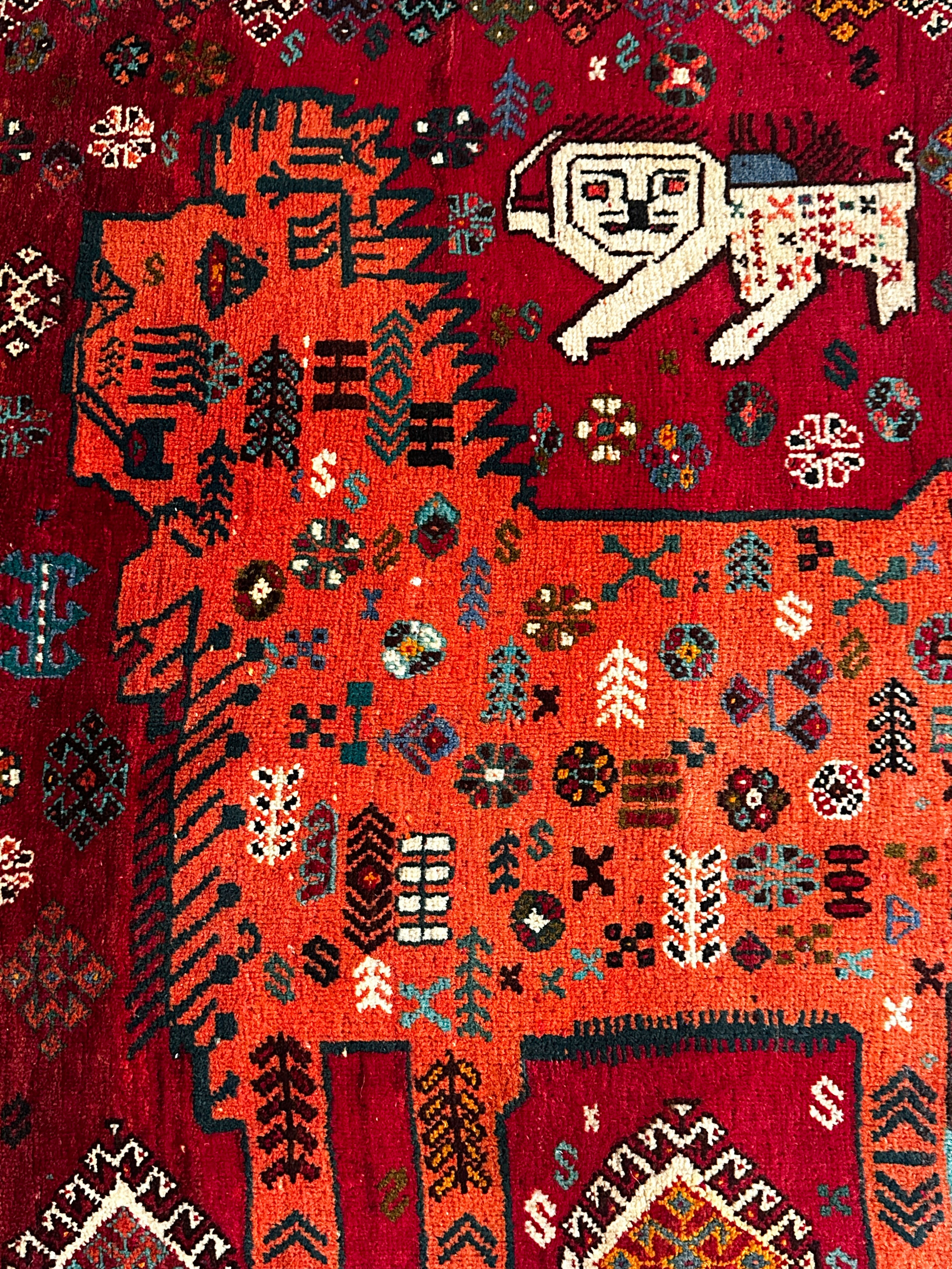 Gaschghai Teppich ca. 200 × 150 cm – rot/orange & figürliches Nomadenmuster
