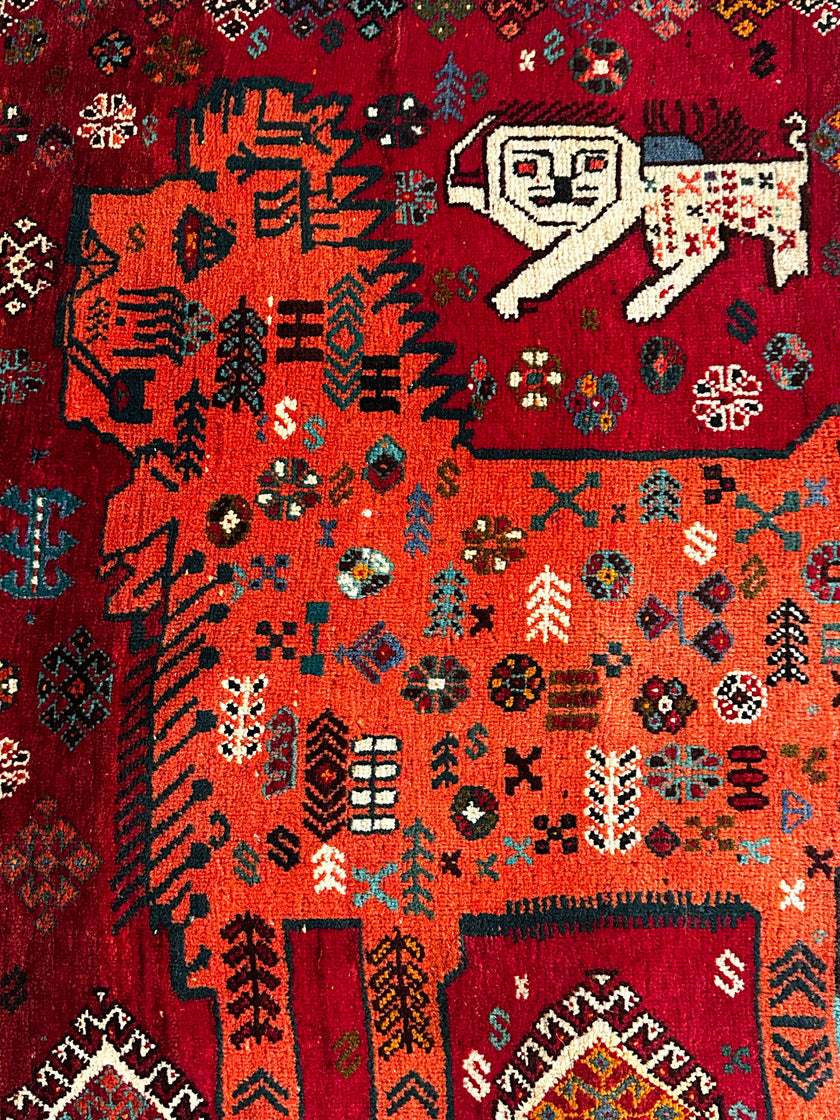 Gaschghai Teppich ca. 200 × 150 cm – rot/orange & figürliches Nomadenmuster