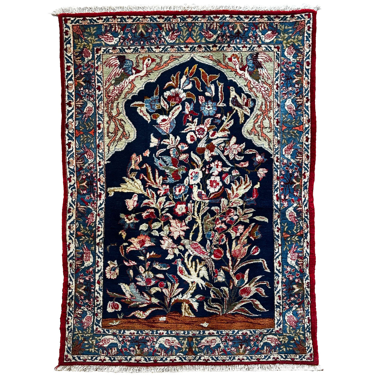 Ghoum Teppich ca. 150 × 100 cm – dunkelblau/rot/blau & floral