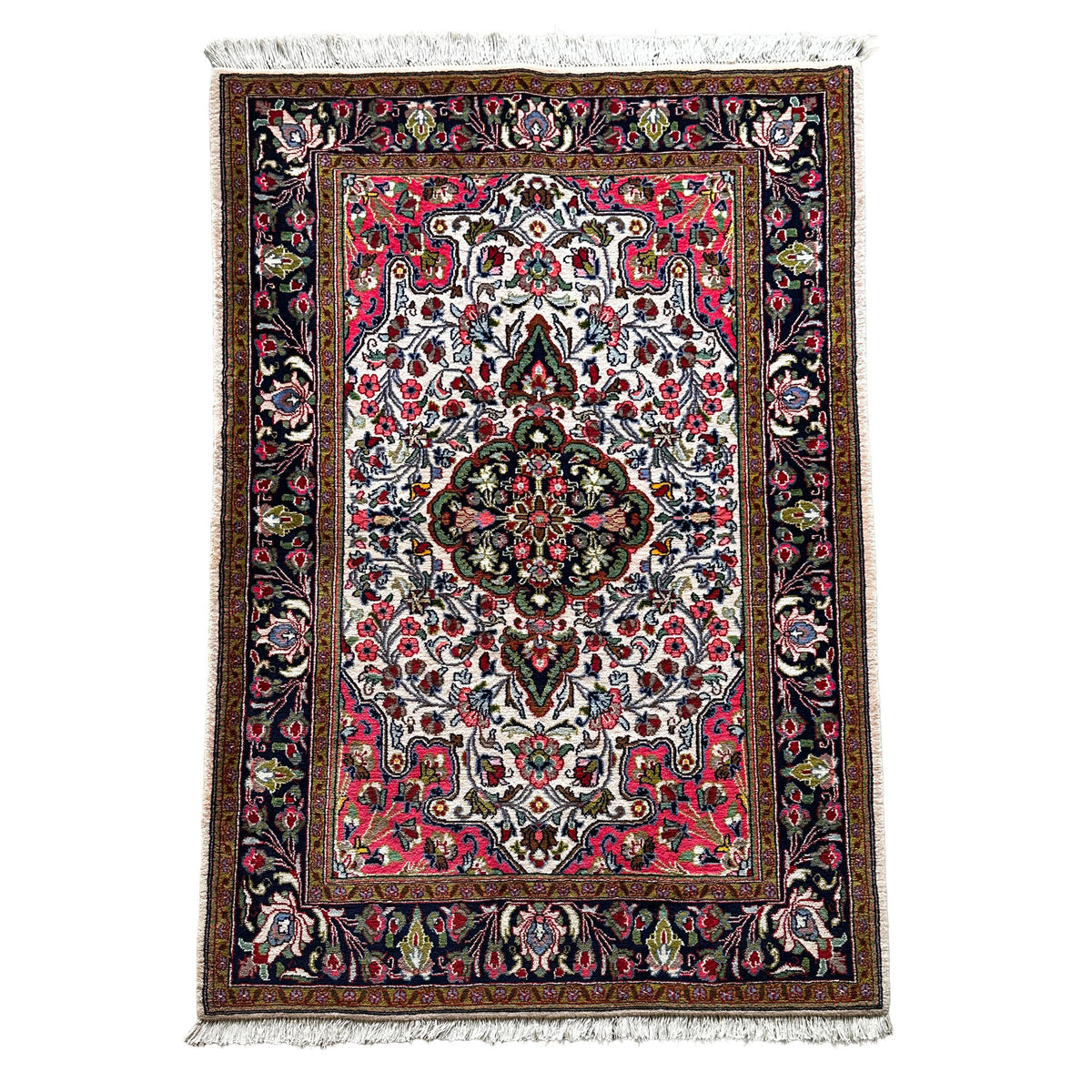Ghoum Teppich ca. 158 × 100 cm – creme & dunkelblau